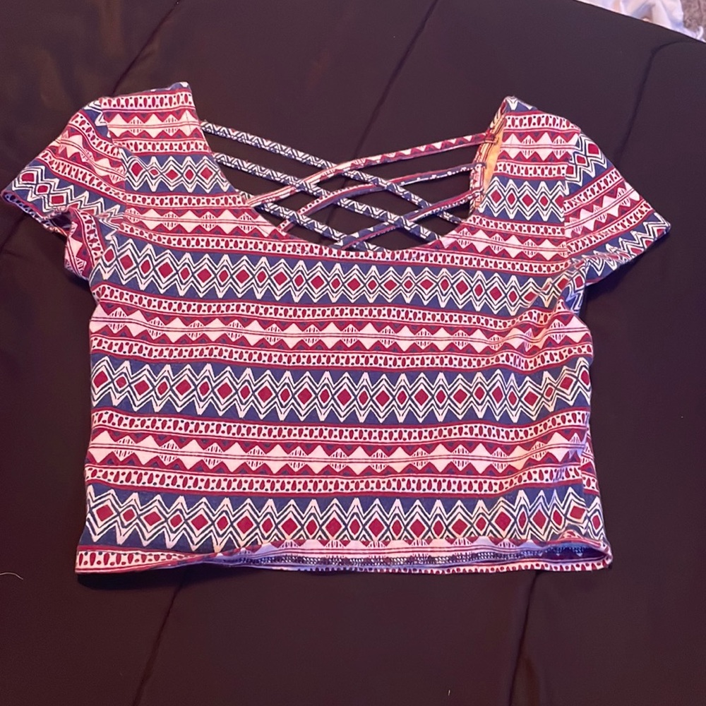 Red Blue And White Cropped T Shirt